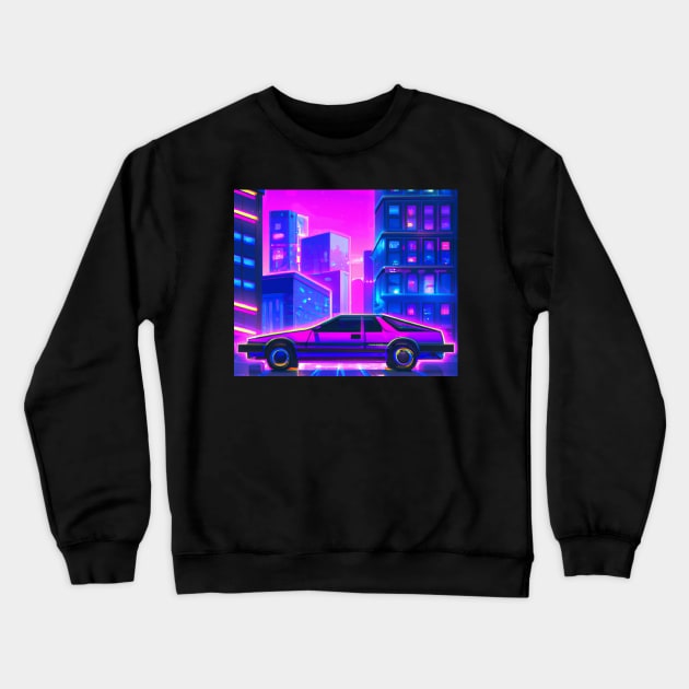 Neon car in Cyberpunk city Crewneck Sweatshirt by SJG-digital